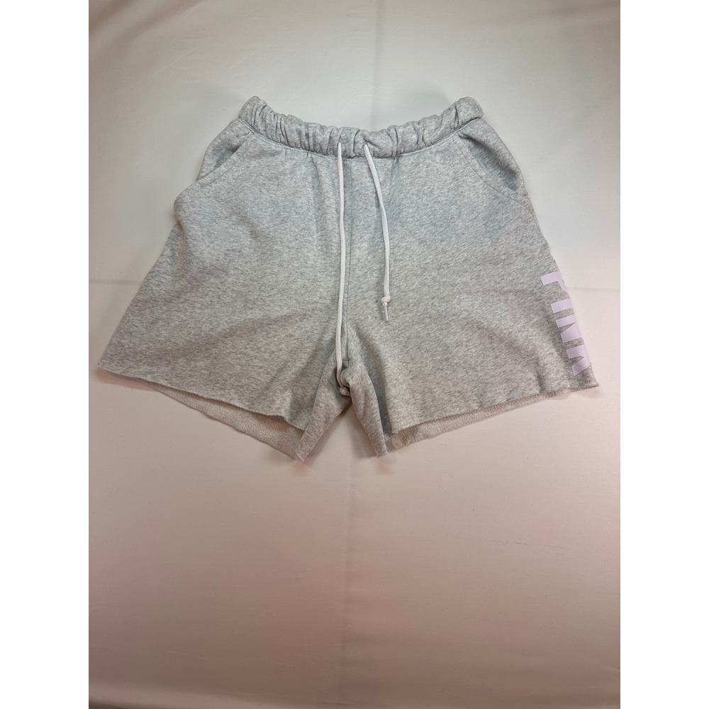 PINK Victoria's Secret Heather Gray Fleece Sweat Shorts Logo Raw Hem Small